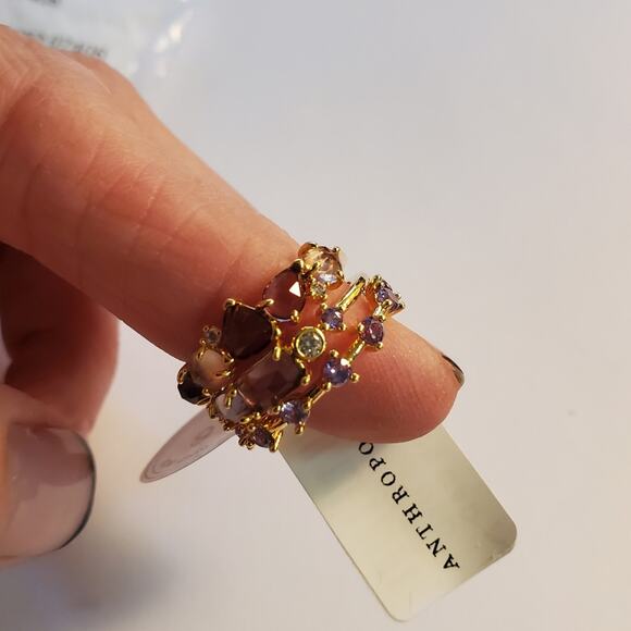 Anthropologie Stacked Birthstone Ring Set trio February Purple NWT Size 6 - Picture 5 of 11